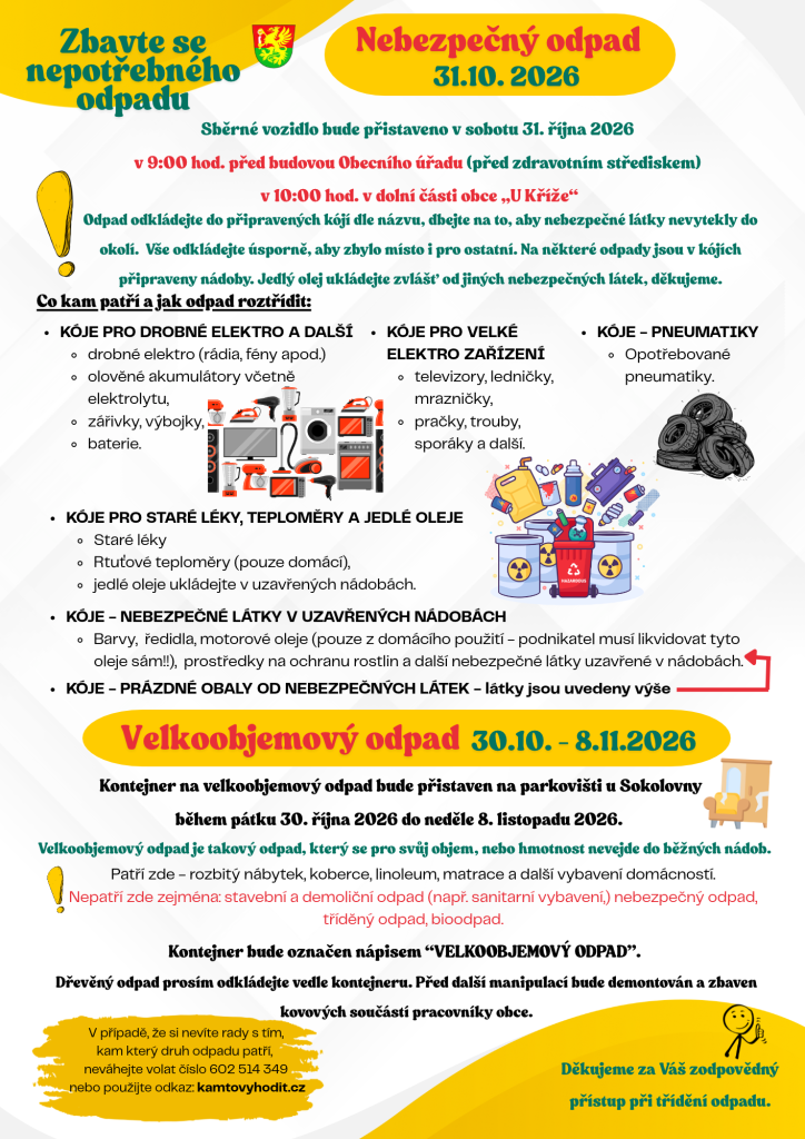 nebezpečný odpad a&nbsp;velkoobjemový odpad - podzim 2026