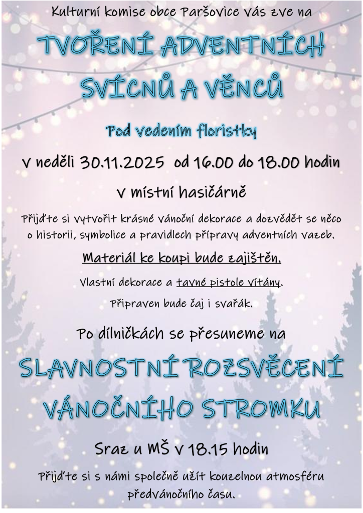 Vánoční dílničky 2025, rozsvícení stromku