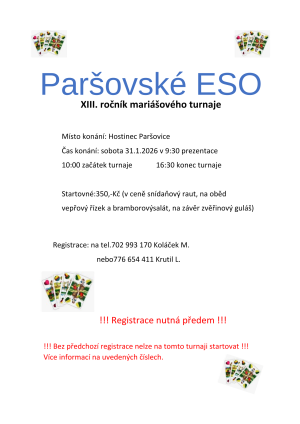 Paršovské Eso - pozvánka na Mariáš